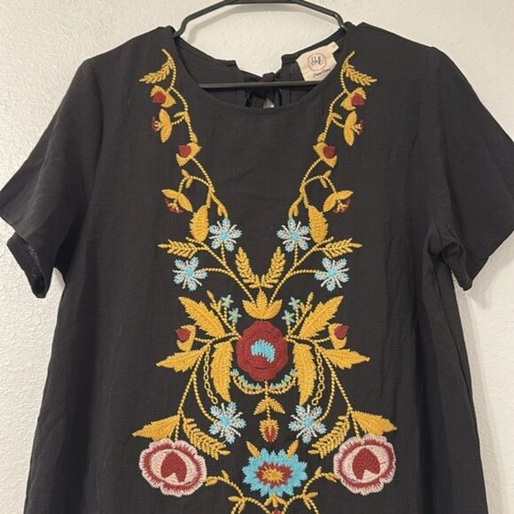 Grace & Emma Embordered Floral Gauzy Dress Womens Medium Casual Boho Tie Bow - Picture 2 of 11